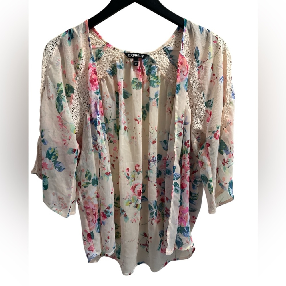 Express Floral Blouse - Pink and Blue XS